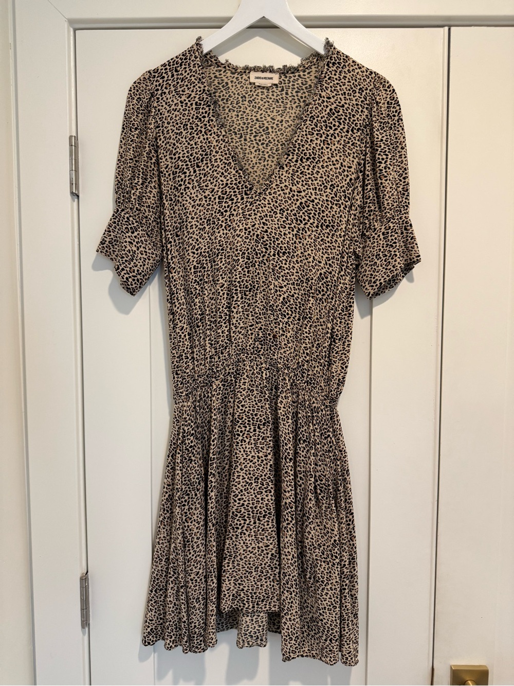 Zadig & Voltaire Russel Leopard Print V-Neck Mini Dress - size Small